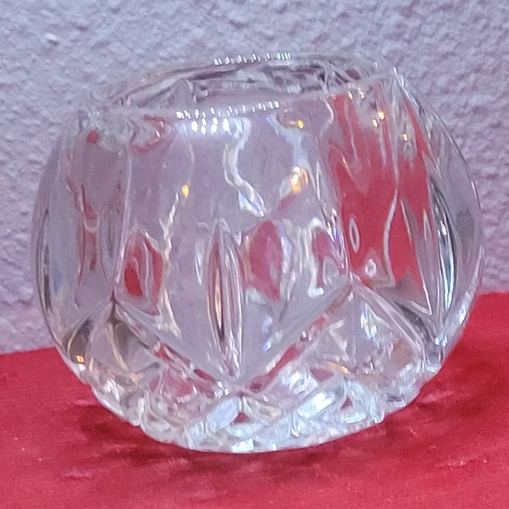 Vtg Candle Holder Heavy Clear Cut Glass Star & Diamond Pattern